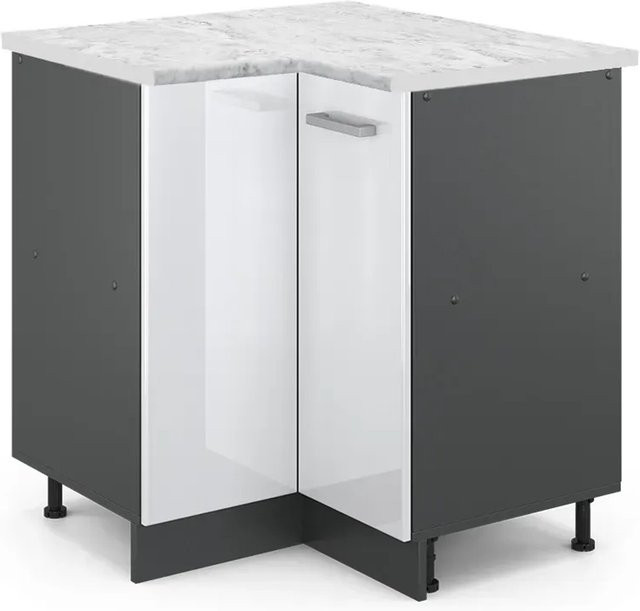 Vicco R-Line Eckunterschrank für die Küche in Weiß Hochglanz und Anthrazit mit Marmor-Optik, B/T/H: 75,6 x 46,0 x 81,6 cm - Bild 1