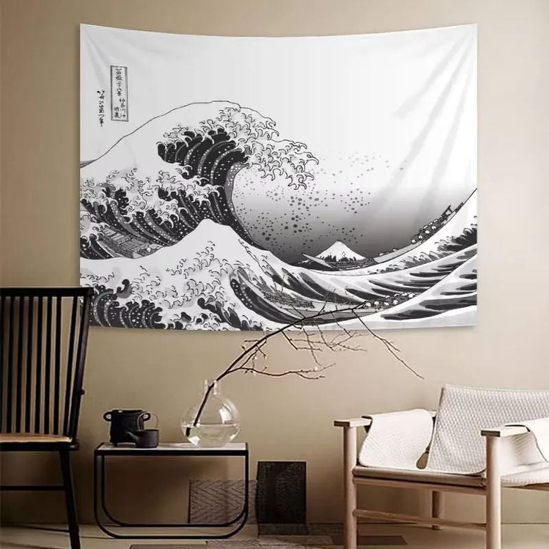 VIKAMA Wandteppich Die große Welle vor Kanagawa, japanische Ukiyo-e-Kunst als Wandbehang in Schwarz-Weiß, B/H: 60 x 40 cm - Bild 5