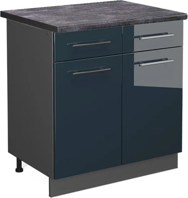 Vicco Küchenunterschrank Fame-Line Dunkelblau Hochglanz und Anthrazit B/T/H: 80 x 60 x 82 cm - Bild 1