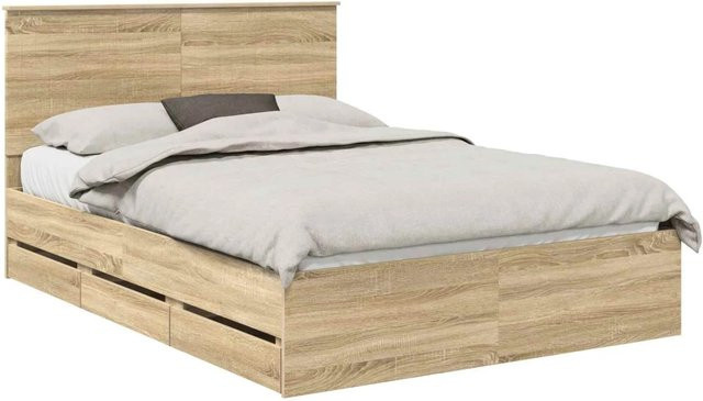 vidaXL Bettrahmen Sonoma-Eiche mit Schubladen, Farbe Braun, B/T/H: 140 x 190 x 38 cm - Bild 1