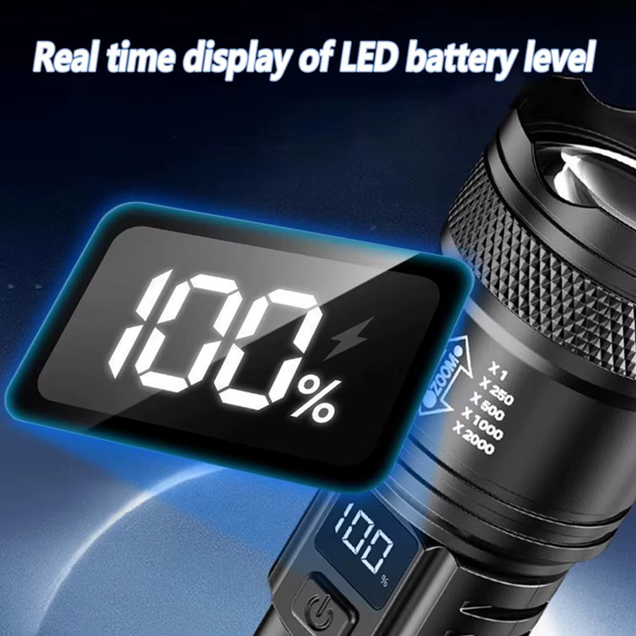 Heinast High-Power Taschenlampe mit Display, wiederaufladbar und zoombar, Schwarz - Bild 3