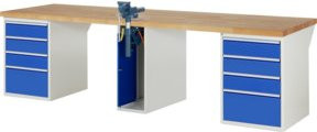 Rau Werkbank 7510A0 mit 8 Schubladen und Schraubstock, höhenverstellbar, Multicolor, B/T/H: 300 x 90 x 89 cm - Bild 1