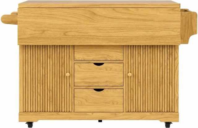 Merax Servierwagen mit Klapptisch und Schubladen in Naturbraun, B/T/H: 95 x 50 x 80 cm - Bild 1
