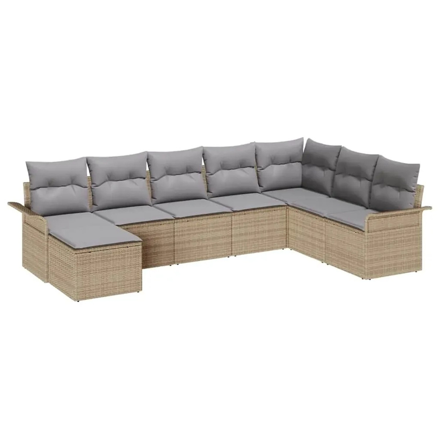 vidaXL Garten-Sofa-Set aus Poly-Rattan in U-Form mit Kissen und integriertem Stauraum, 8-teilig, Beige - Bild 2