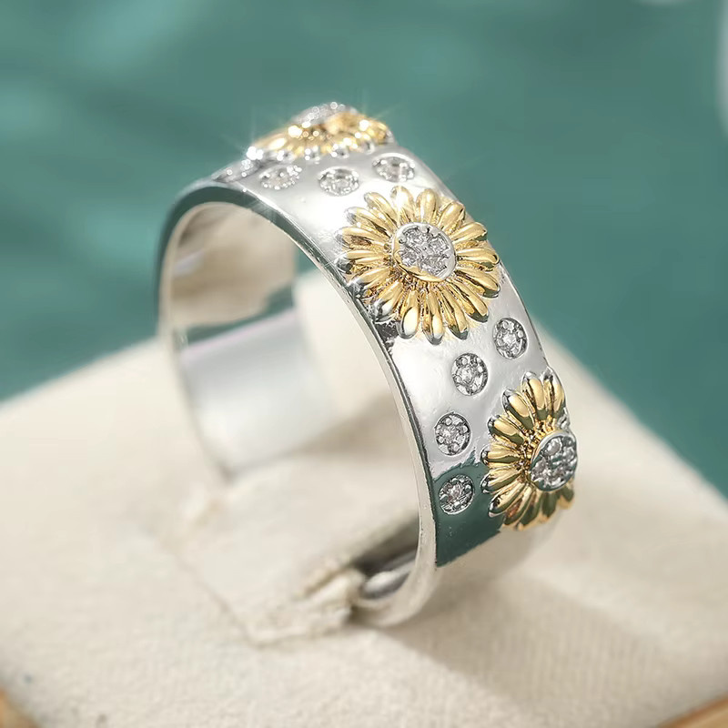 YoYo Ring, Sonnenblumenmuster, Bicolor, Damen, Zirkonia - Bild 2