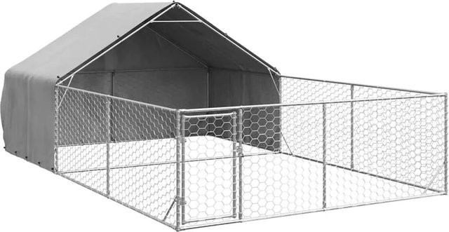 vidaXL Outdoor-Hundezwinger mit Auslauf aus verzinktem Stahl in Grau, B/T/H: 6 x 3 x 1,9 m - Bild 1