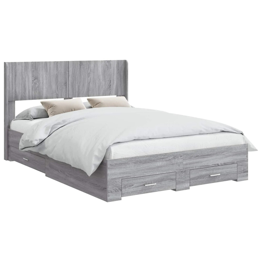 vidaXL Bettgestell mit Kopfteil und Stauraum in Grau Sonoma, B/T/H: 140 x 193 x 141,5 cm - Bild 2