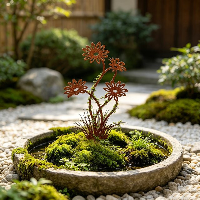 Schmiedeeiserner Garten-Dekostab mit Blumensilhouette in Braun, rustikaler Pflanzpfahl aus Metall für Blumenbeete und Rasenflächen, Höhe: 30,0 cm, Breite: 16,5 cm - Bild 1