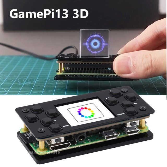 Waveshare 1,3 Zoll LCD-Bildschirm 3D Transparent Mini TV GamePi13 für Raspberry Pi Zero 2W / Zero, Schwarz - Bild 1