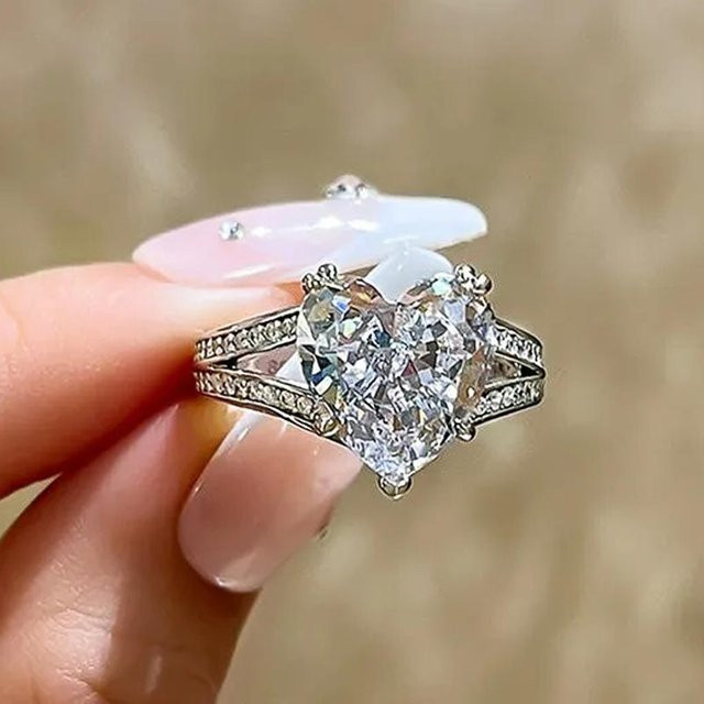 YIRAN Jewelry Ring, Herz Zirkonia, Weiß, Kupfer, Damen - Bild 1