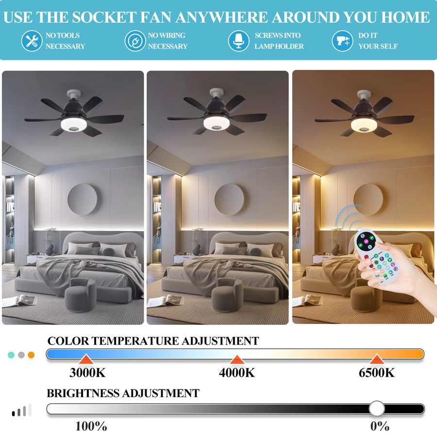 SKYSHADOW Deckenventilator mit RGB-LED-Licht, Bluetooth-Lautsprecher und Fernbedienung, E27-Schraubfassung - Bild 4