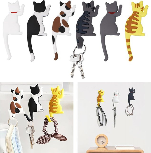 LMETJMA Katzen-Magnethaken für den Kühlschrank, Niedliche Tierförmige Magnet-Hängehaken aus Kunststoff - Bild 1