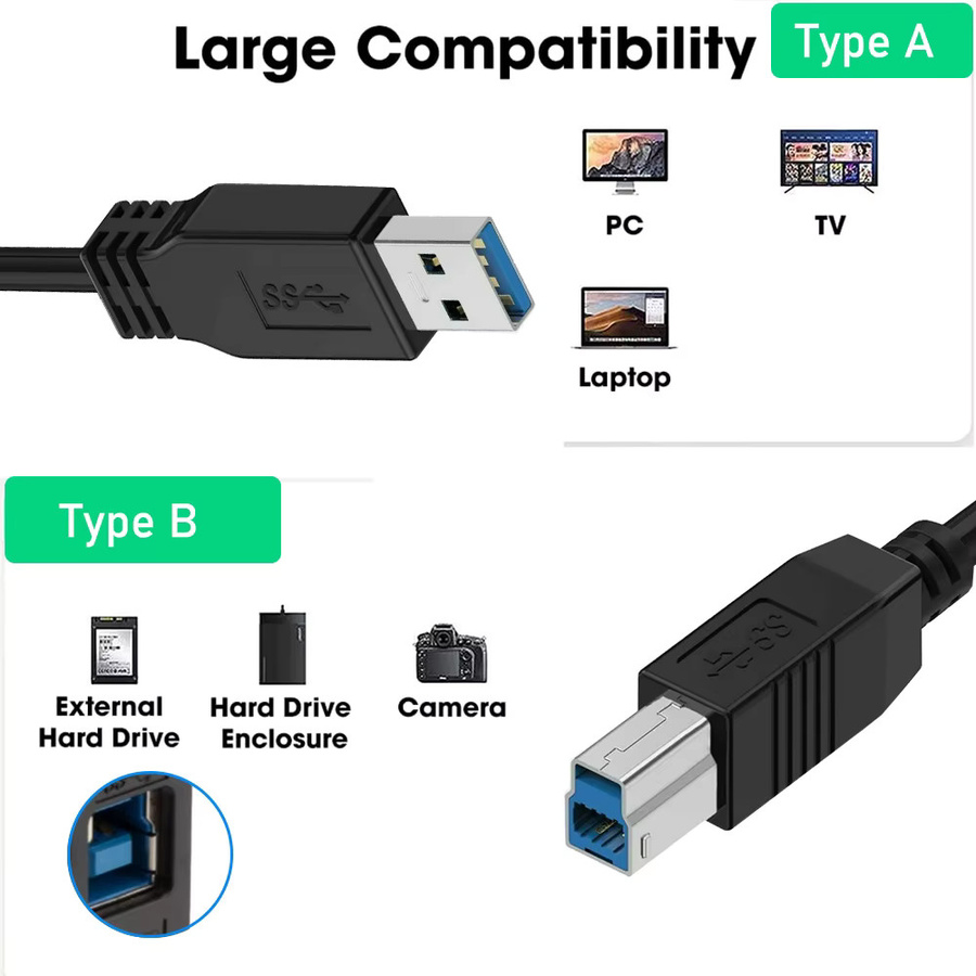 VBDWRM USB 3.0 Kabel A-Stecker auf B-Stecker in Schwarz - Bild 3