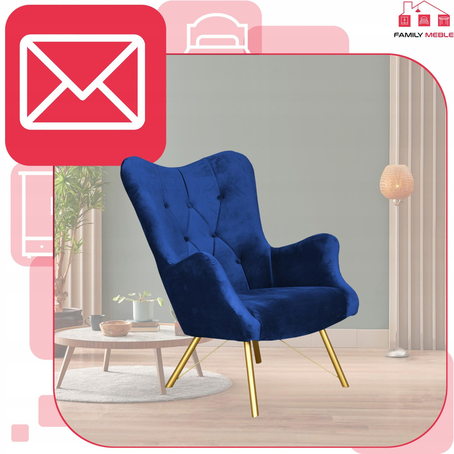 Skandinavischer Ohrensessel Luna von Family Möbel in Indigoblau und Kornblumenblau, gesteppt mit Muschel-Design - Bild 3