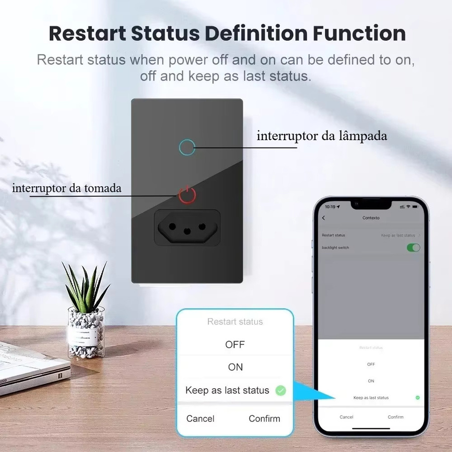 Melery Tuya Wifi Smart Lichtschalter mit Steckdose und Touch Sensor aus Glas in Schwarz, kompatibel mit Alexa und Google Home - Bild 2