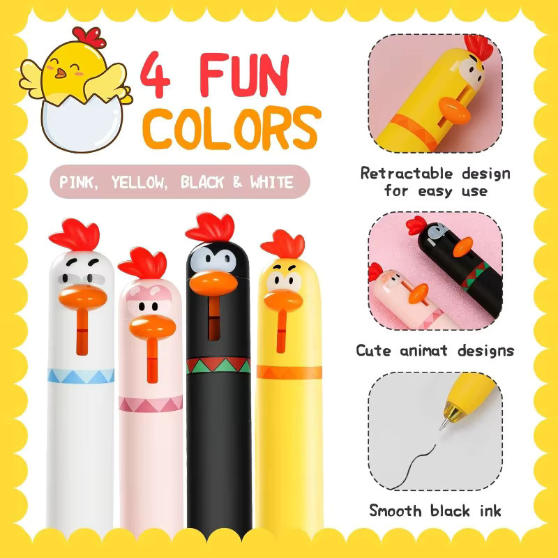 12 Stück Fun Chicken Dehnbarer Kugelschreiber mit süßem Pressdesign, 0,5 mm Spitze, Mehrfarbig - Bild 2