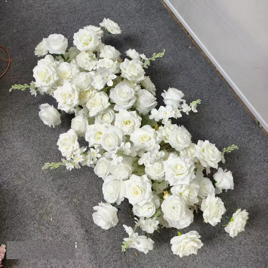 Weiße künstliche Rosen Blumenreihe von Lucky Flower als hängende Dekoration für Hochzeiten, Partys und Bühnen, B/H: 30 x 30 cm - Bild 2
