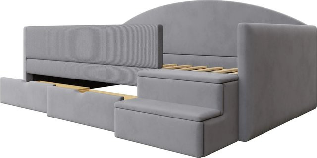 Merax Sofabett aus Samt mit Schubladen in Hellgrau und Beige, B/T/H: 90 x 190 cm - Bild 1