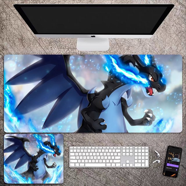 Potdemiel Pokémon Gaming Mauspad aus Leder mit Pikachu und Rayquaza, Übergroße Schreibtischunterlage für Jungen, Multicolour - Bild 1