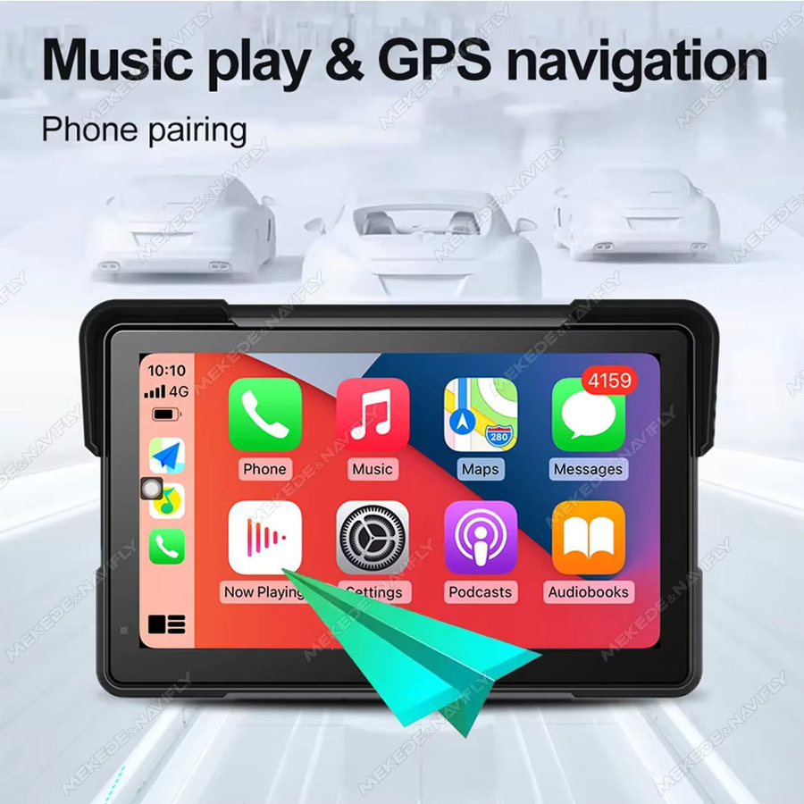AUTOSHARK Tragbares Motorrad GPS Navigationsgerät mit 7 Zoll Display, Wireless CarPlay und Android Auto, Schwarz - Bild 2