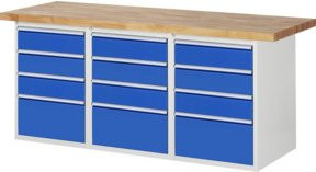 Rau Werkbank 7510A4 in Blau mit 12 Schubladen, B/T/H: 200 x 90 x 89 cm - Bild 1