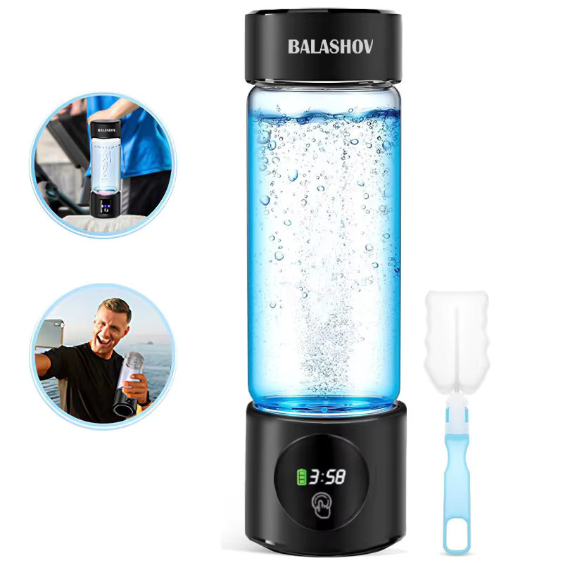 BALASHOV Wasserstoff-Wassergenerator mit SPE+PEM Doppelkammer und Zeitanzeige, Schwarz, 460 ml - Bild 3