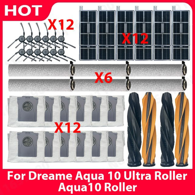 Dreame Aqua 10 Ultra Roller Ersatzteil-Set mit Hauptbürste, Seitenbürste, Staubbeutel, Filter und Wischtuch - Bild 1