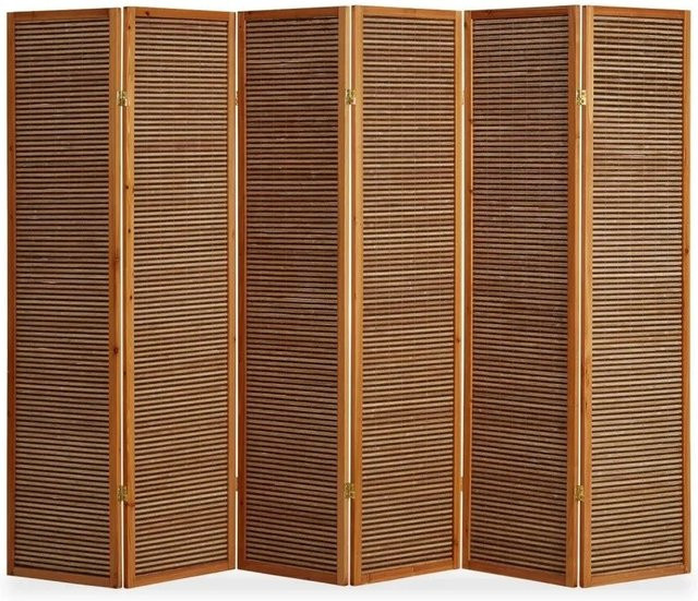 Homestyle4u 6-tlg. Paravent aus Bambus und Holz in Braun, B: 264 cm, H: 175 cm - Bild 1