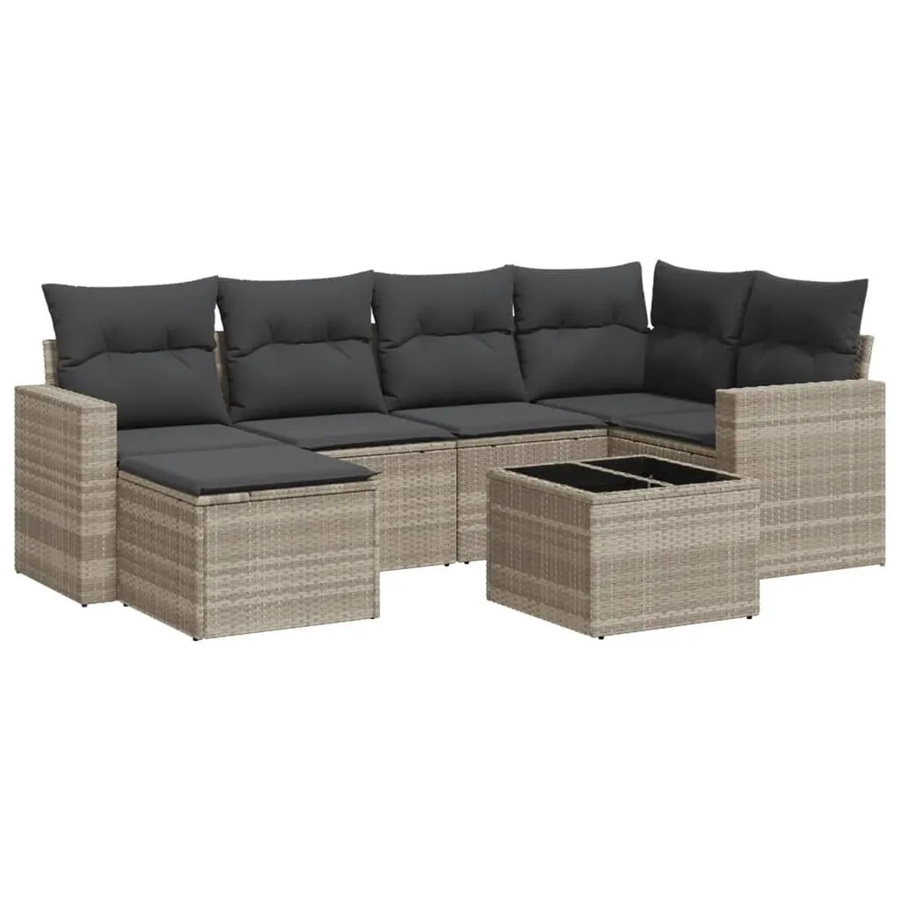 vidaXL 7-teilige Garten-Sofagarnitur aus Polyrattan mit Kissen in Hellgrau - Bild 2