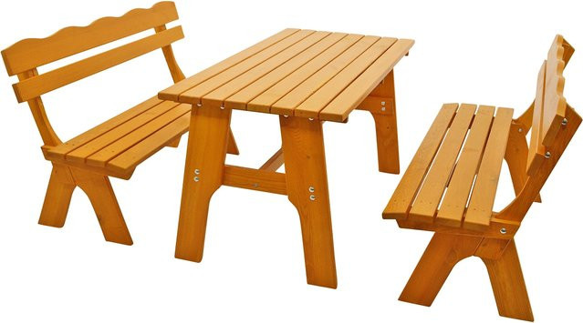 DEGAMO Gartenmöbel Garnitur FREITAL 3-teilig aus massiver Kiefer in Braun und Beige, Breite: 150 cm - Bild 1
