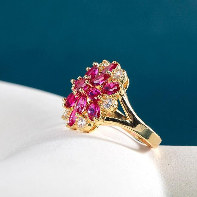 POMOiii Ringe, Blume, Zirkonia, Rot, Damen - Bild 1