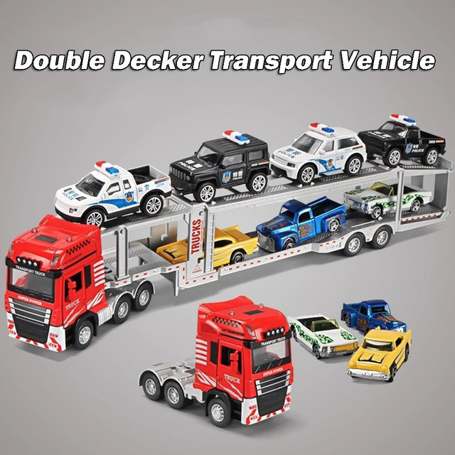 MINI AUTO Doppeldecker-Anhänger, Spielzeugmodell, 1:48, Metalldruckguss, Blau, Bunt / Mehrfarbig - Bild 1