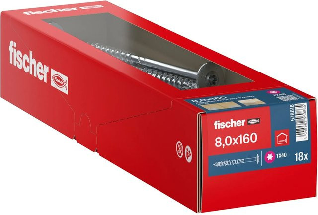 Fischer Holzbauschraube PowerFast II Tellerkopf Torx in Silber, Durchmesser: 8 mm, Länge: 160 mm, 18 Stück - Bild 1
