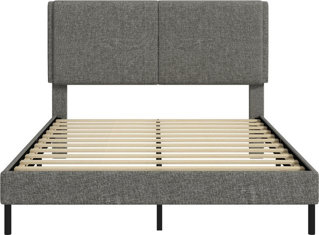 HOMCOM Doppelbett mit gepolstertem Leinenbezug und verstellbarem Kopfteil in Grau, B/T: 140 x 190 cm, inklusive Lattenrost und Stauraum unter dem Bettrahmen - Bild 1