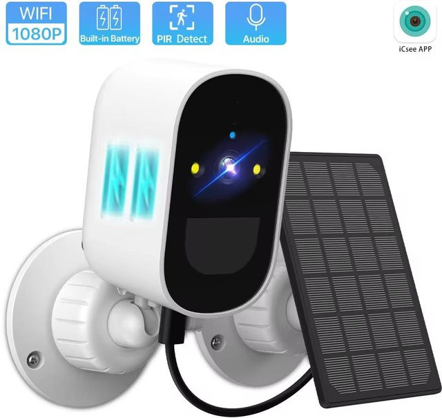 Vstarcam Solar Outdoor Sicherheitskamera mit 1080P HD, WLAN, integriertem Akku und PIR-Personenerkennung in Weiß - Bild 1