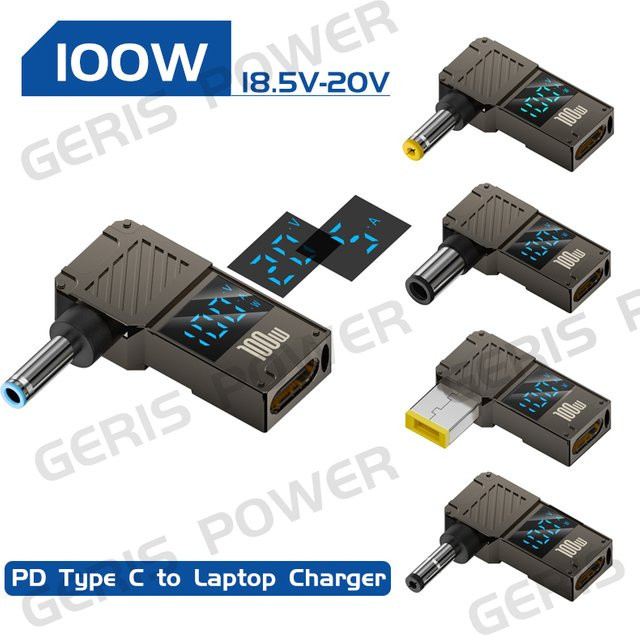 Geris Power PD100W USB-C zu DC-Stecker Konverter Ladeadapter für Lenovo Asus HP Dell Samsung - Bild 1