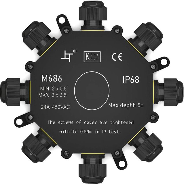 hb-digital Abzweigdose Wasserdicht IP68 8 Wege Installationsdose in Schwarz - Bild 1
