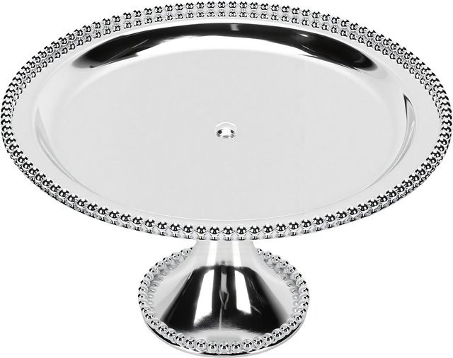 Fishine Dessertteller aus Edelstahl in Weiß, runder Servierteller im Vintage-Stil mit Füßchen, Durchmesser: 30 cm - Bild 1