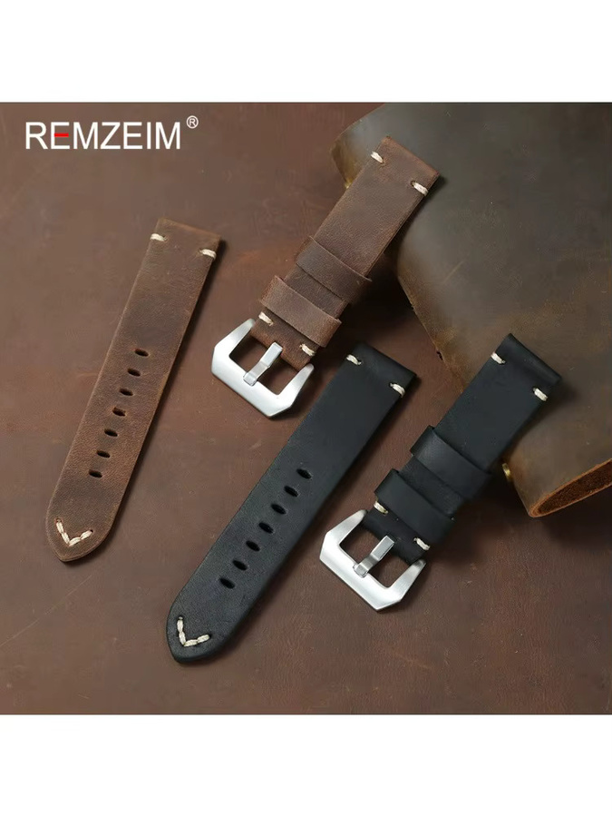 REMZEIM Uhrenarmband Leder, Schwarz, Herren - Bild 2