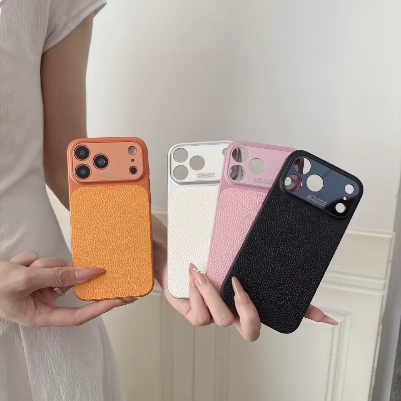 Luxuriöse iPhone Handyhülle aus weichem TPU Kunstleder mit Lychee-Muster in Schwarz für Apple iPhone 17 Pro Max 16 15 14 13 Pro Max - Bild 2