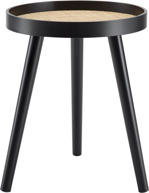 Bessagi Home Beistelltisch Denis aus Kiefer Teilmassiv in Natur und Schwarz mit Rattan-Elementen, Durchmesser: 38 cm - Bild 1