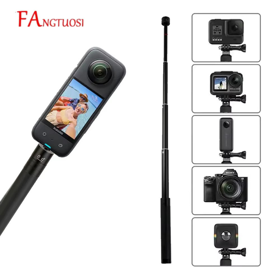 FANGTUOSI Kohlefaser-Selfie-Stick aus Aluminiumlegierung in Schwarz für Insta360 X3, ONE X2, RS, GoPro Hero 11, 10, 9, 8 und DJI OSMO Action - Bild 2