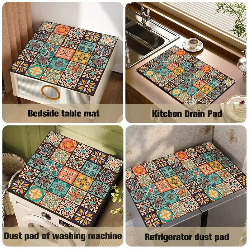 VIKAMA Retro Bohemian Staubschutzhülle für Waschmaschinen und saugfähige Abtropfmatte in Multicolour - Bild 4