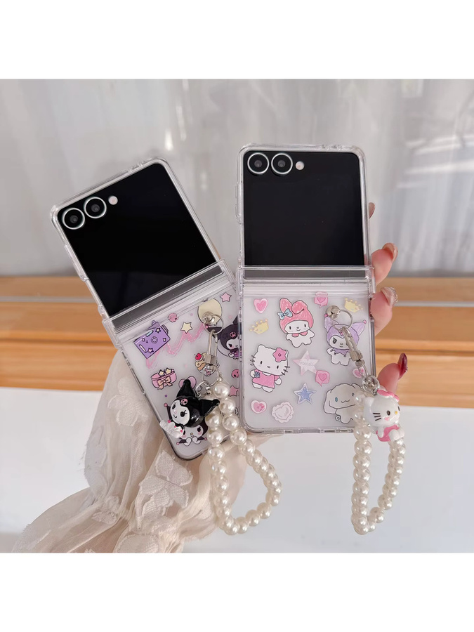 Schutzhülle im Kawaii-Design für Samsung Galaxy Z Flip 7, 6, 5 mit Anti-Verlust-Riemen und Stoßfestigkeit, Transparent - Bild 1