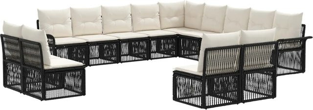 vidaXL Gartensofa-Set 13-teilig in Schwarz aus Poly-Rattan mit Polsterung und Kissen für Garten und Terrasse - Bild 1