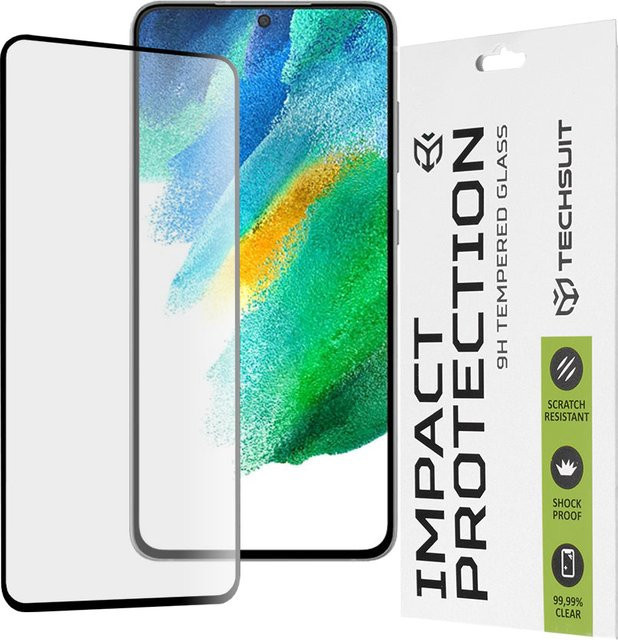 Techsuit Displayschutzfolie aus gehärtetem Glas für Samsung Galaxy S21 FE 5G G990, Full Glue, Schwarz - Bild 1