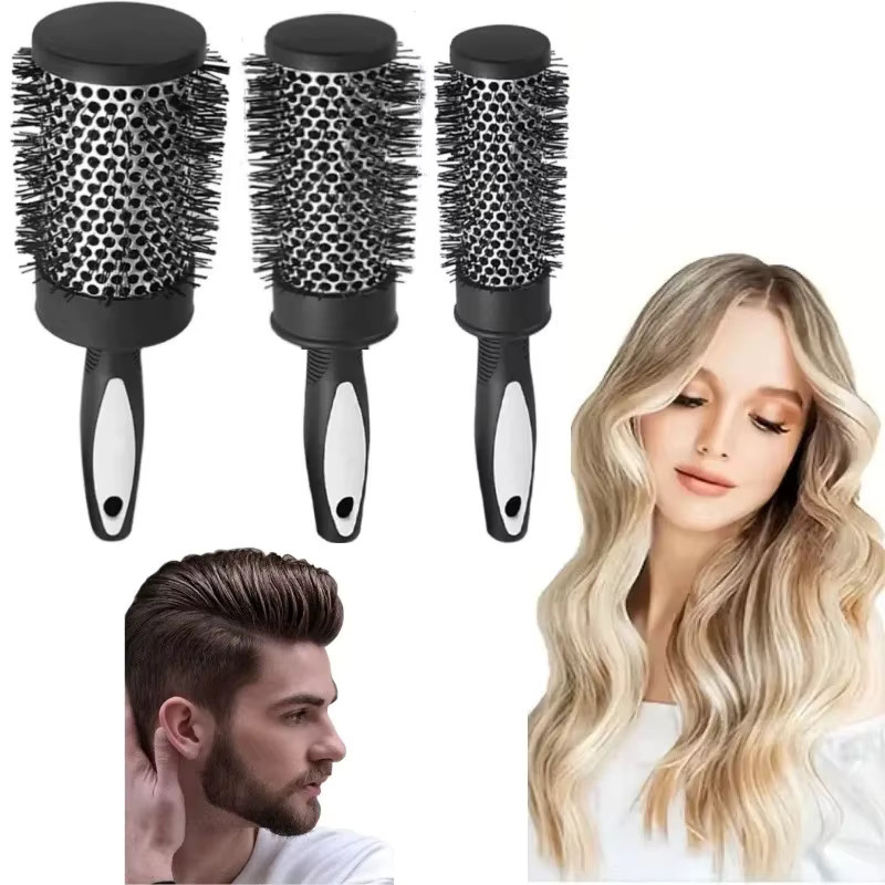 Runder Lockenrollenkamm, Nylonborsten, Schwarz, Unisex - Bild 6