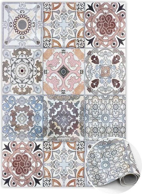 Tulup Teppich Portugiesische Fliesen Design in Mehrfarbig, Rechteckiger Vinyl Teppich mit Mosaik-Optik, Breite: 140 cm, Länge: 210 cm - Bild 1