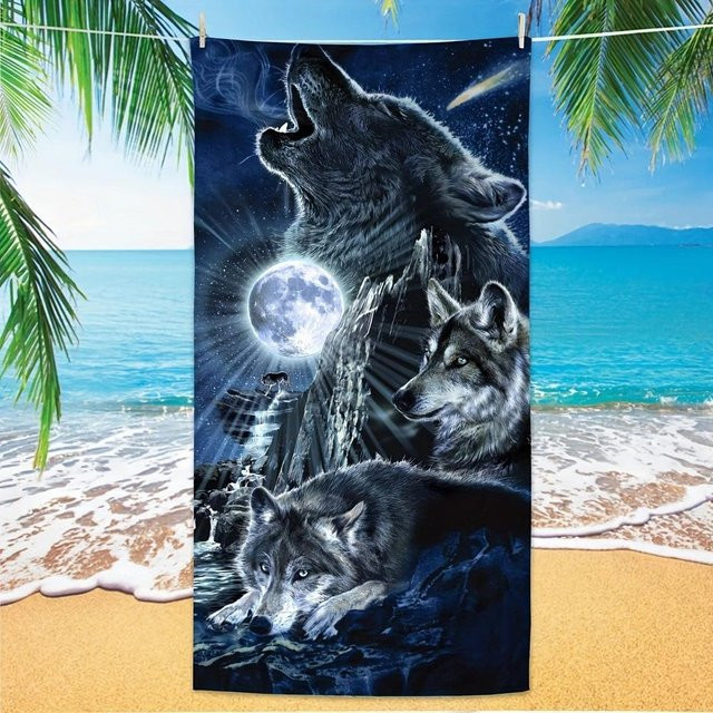 Strandtuch JMG Household Supplies mit künstlerischem Tierdesign Weißer Tiger, Wolf und Löwe, Farbe: Multicolour, B/H: 50 x 100 cm - Bild 1