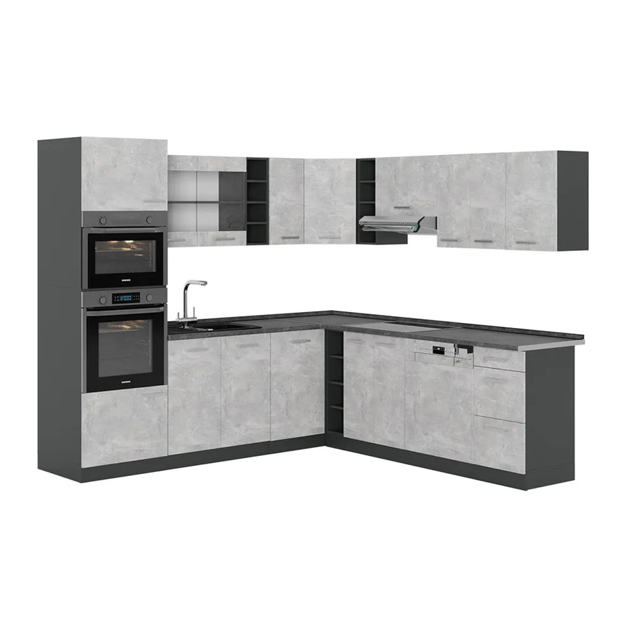 Vicco R-Line Eckküche in Beton-Optik und Anthrazit, moderne Küchenzeile ohne Arbeitsplatte und Elektrogeräte - Bild 2